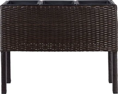 Produktbild von BELIANI Hochbeet auf Stelzen Dunkelbraun Rattan Rechteckig 77 x 28 cm mit 3 Einsätzen Boho Garten Outdoor Balkon Terrasse Hoher Pflanzkasten mit Füßen