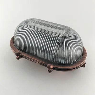 Produktbild von Wandlampe außen Echt-Messing Glas B: 26 cm IP64 in Kupfer antik E27 Maritim Ovalleuchte