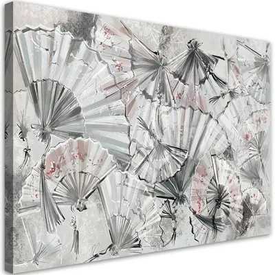Produktbild von Leinwandbild japanische fächer 60x40 cm Feeby grau wandbild bereit zum aufhängen