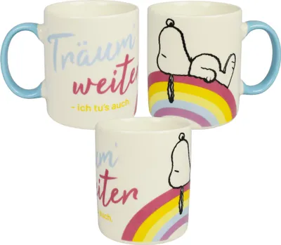 Produktbild von The Peanuts Snoopy Tasse - Träum weiter - ich tu's auch Kaffeetasse Becher Kaffeebecher aus Keramik Weiß/Blau 320 ml