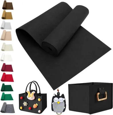Immagine prodotto di Tessuto in feltro nero, 40 cm x 250 cm, feltro per lavori creativi, spessore 3 mm, feltro al metro, feltro come base, feltro decorativo, tappetino in feltro, tessuto in feltro per la realizzazione di borse fai-da-te, patchwork, cucito