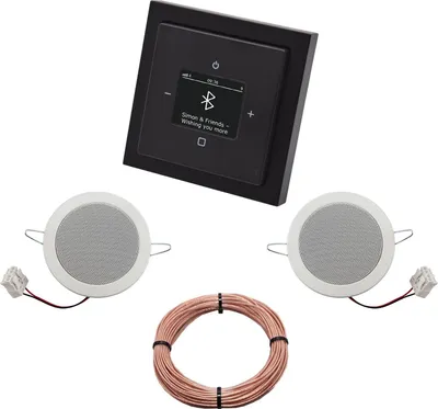 Produktbild von Busch Jäger DAB+ Unterputz Bluetooth (in and out) Radio 8217U-101 Future Linear Anthrazit, Komplett-Set mit 2 x Deckenlautsprecher Einbaulautsprecher + 20 m Lautsprecherkabel 2x0,75 mm2 8217 U - 101