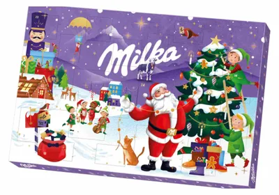 Produktbild von Milka Adventskalender mit 24 weihnachtlichen Figuren, Alpenmilchschokolade 200g