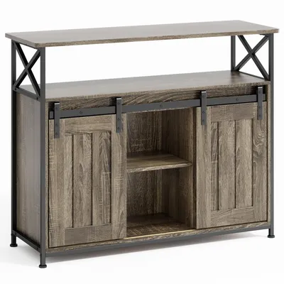 Zdjęcie produktu dla BEALIFE AP56 Kredens, szafka kuchenna, szafka do przechowywania, z 2 przesuwanymi drzwiami, 33 x 100 x 80 cm, regulowane półki, do salonu, szary