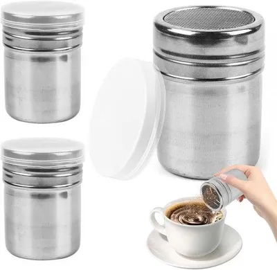 Image de Set de saupoudreuses en acier inoxydable pour le sucre en poudre, le café et le cacao, 2 pièces