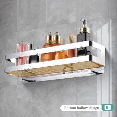 Productafbeelding van PromoHome® Wandmontage doucheplank, roestvrij staal – badkamerorganizer met 2 haken, zilver, 40 cm, roestvrij