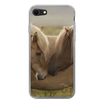 Produktbild von MuchoWow® Handyhülle Schutzhülle Hülle für iPhone 8 Pferde - Gras - Braun Silikon Softcase Handy Hülle - Schutzhaube