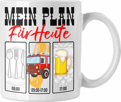 Produktbild von Trendation - Feuerwehr Tasse Lustiges Geschenk für Feuerwehrmann Grafik Becher Geburtstag Weihnachten (Weiß)