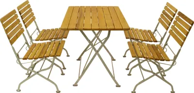 Produktbild von DEGAMO Gartengarnitur Sitzgruppe Klappgarnitur PASSAU 5-teilig, Flachstahl verzinkt + Robinie, klappbar (4x Klappstuhl, 1x Klapptisch 70x110cm)