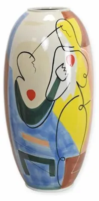 Produktbild von Casa Padrino Porzellan Vase Bunt H. 63,8 cm - Handbemalte Deko Blumenvase mit abstraktem Motiv