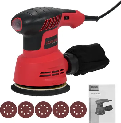 Produktbild von Exzenterschleifer, 300 W, 13.000 U/min, elektrischer Exzenterschleifer mit 6 variablen Geschwindigkeiten, Schwingschleifer mit 5 Schleifpapieren und Staubbeutel zum Schleifen und Polieren in der Holzbearbeitung