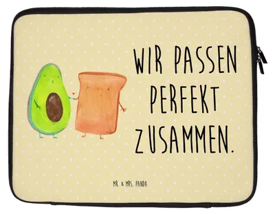 Produktbild von Mr. & Mrs. Panda Laptop Case Avocado Toast 27 x 36 cm - Gelb Pastell - Geschenk, Tasche, Notebooktasche, Laptoptasche, Toastbrot, Hülle, Liebe, Laptophülle