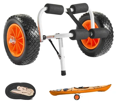 Image de VEVOR Chariot pour kayaks, 90 kg, chariot pour canoës pliable avec pneus pleins de 25,4 cm & 1 sangle à cliquet, chariot pour bateaux pour transporter des kayaks, canoës, paddleboards, bateaux Jon, 620x350x325 mm