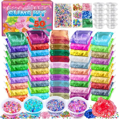 Immagine prodotto di Kit per creare slime fai-da-te - Set da 50 pezzi - Kit per creare slime per bambine - Slime trasparente
