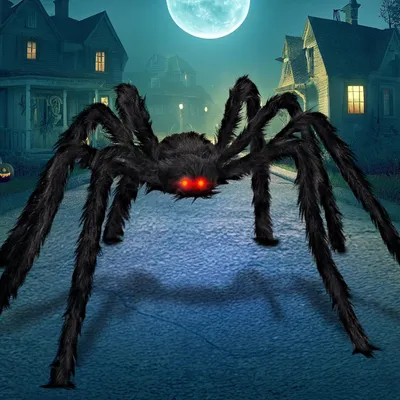 Produktbild von Gruselige 2 m große Spinne mit LED-Augen für Halloween-Ambiente