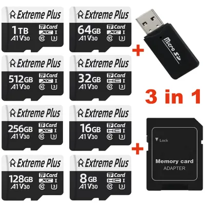 Produktbild von Micro SD Karte 128GB Speicherkarte Kartenleser & SD-Adapter, UHS-I U3 V30 A1, Komplettset 3 in 1