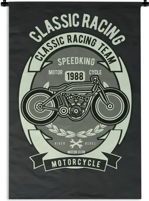 Produktbild von MuchoWow® Wandteppich Wandbehang Motorrad - Brief - Vintage - Illustration 90x135 cm Tapisserie Dekoration Wandtuch - Baumwolle - Wandskulptur