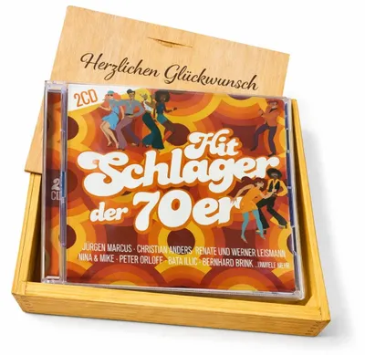 Produktbild von CD der 70er Jahre Schlager in Holzkiste mit Wunsch-Gravur