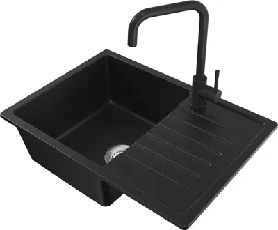 Produktbild von CECIPA max Spülbecken Schwarz mit Armatur 65 x 45 cm, Küchenspüle aus Granit, Spüle Schwarz Einbauspüle mit Siphon Ab- und Überlaufgarnitur