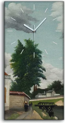 Produktbild von Wanduhr Uhr Wandbild Leinwand Quarz 30x60 Malerei Stadt Bäume Gebäude Kunst - weiße Hände