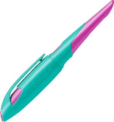 Produktbild von Ergonomischer Schulfüller für Rechtshänder mit Standard-Feder M - STABILO EASYbirdy in türkis/neonpink - Einzelstift - inklusive Patrone