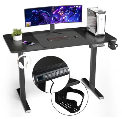 Produktbild von Faziango Elektrischer Schreibtisch höhenverstellbar 140x60 cm – Einmotor Tischgestell 2-stufig 55x55 mm, Sitz-Steh Tisch mit Tischplatte, Schwarz
