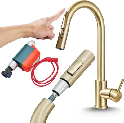Produktbild von 2-Wege Küchenarmatur Totto, Modern-design, 360° schwenkbar, herausziehbare Brause, Einzelauslauf, Keramikkartusche Gold