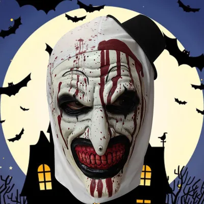 Zdjęcie produktu dla Maska na Halloween, wykonana z lateksu, standardowy rozmiar, z chustą na głowę i kapeluszem, idealna na Halloween