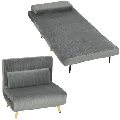 Zdjęcie produktu dla Fotel 3 w 1 – rozkładana sofa – regulowane oparcie – składana – metalowe nogi – poduszka lędźwiowa – ciemnoszary
