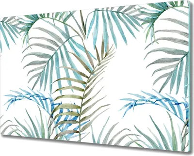 Produktbild von Herd-Abdeckplatte Glas Schneidebrett Ceranfeld-Abdeckung - 80x52 cm - Palmblätter Blaue