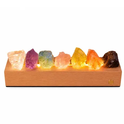 Produktbild von Heilendes Kristall-Nachtlicht, 7-Chakra-Stein-Bettlampe, Atmosphärenlampe mit Holz-LED-Sockel, Energie-Stein-Nachtlicht, Wohnraum-Deko(Steckversion)