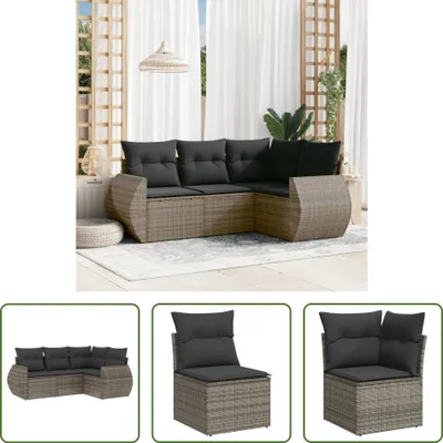 Produktbild von The Living Store 4-tlg. Garten-Sofagarnitur mit Kissen Grau Poly Rattan