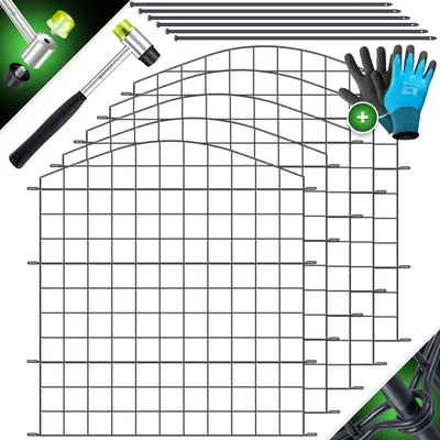 Produktbild von KESSER® Teichzaun Gartenzaun Steckzaun Komplettset Metall Zaunelemente Inkl. Hammer + Befestigungsstäben, Zaun zum stecken für Garten, Oberbogen Rund Gitterzaun Set Freigehege für Hunde