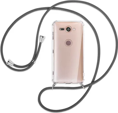 Produktbild von Handykette Backcover-Schutzhülle mit Band (Metall silberfarben) für Sony Xperia XZ2 Compact - dunkelgrau