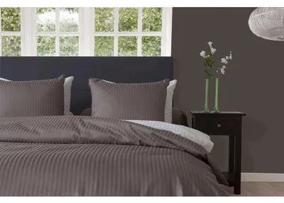Produktbild von HnL Satin Bettwäsche Streifen Taupe Grau 135x200 cm + 80x80 cm