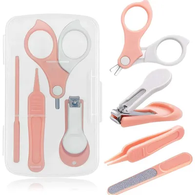 Produktbild von Lauwexe Baby Nagelset Pink Grau, 1 Set, Ergonomische Baby-Nagelschere Mit Runder Spitze, Für Säuglinge Und Neugeborene