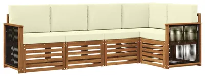 Image de Ensemble canapé d'angle vidaXL avec coussins (4 pièces), couleur naturel et crème