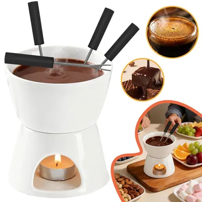 Produktbild von Schokofondue Tasse, Schokoladen Fondue Becher Set, mit 4 Gabel, für Haus, Restaurant und Café