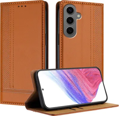 Image de Étui pour Samsung Galaxy S25 FE étui à rabat en cuir avec fonction de support Marron
