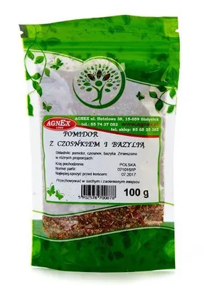 Zdjęcie produktu dla Pomidor z bazylią i czosnkiem 100g