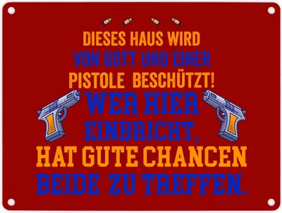 Produktbild von Hausbeschützer Metallschild in 15x20 cm mit Spruch in rot