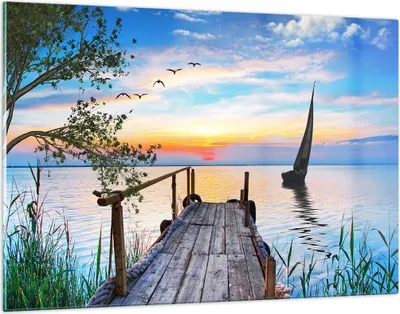 Produktbild von Bilder auf glas - Brücke See - 120x80cm - Glasbilder - Wandbilder - Bilder - Kunstdruck - zum Aufhängen bereit - Wanddekoration aus Glas - Glas Bilder - Wandbild auf Glas - Einteilig - GAA120x80-4115