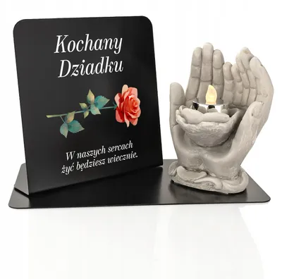 Produktbild von Dekorative LED Grablicht Hände mit Rose für Opa