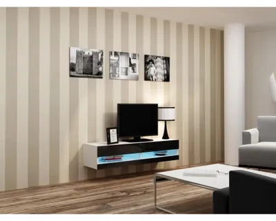 Zdjęcie produktu dla Cama Szafka RTV VIGO NEW '140' 30/140/40 biały/czarny połysk, Biały, Płyta wiórowa, Biały, Płyta wiórowa, 2 pół., Laminat