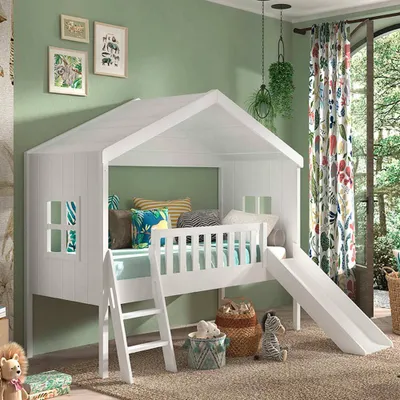 Produktbild von Dream Tree Hausbett 90 x 200 cm mit Rutsche Helia Weiß