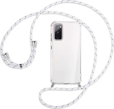 Produktbild von Handykette Backcover-Schutzhülle mit Band (Metall silberfarben) für Samsung Galaxy S20 FE / Lite - weiß/grau