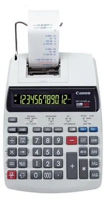 A Canon MP-120 MG-ES II printing calculator is shown from a slightly elevated front angle.