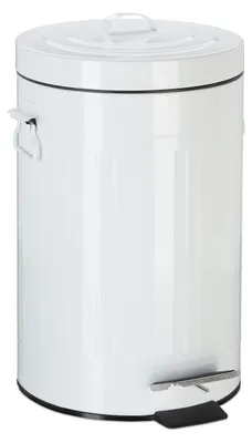 Produktbild von Relaxdays Treteimer Vintage, Abfalleimer für Küche oder Bad, aus Metall, mit Tretfunktion, Kosmetikeimer, 12 Liter Weiß