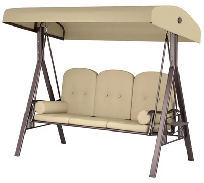 Produktbild von Outsunny 3-Sitzer Hollywoodschaukel mit Sonnendach Kissen Metall Khaki