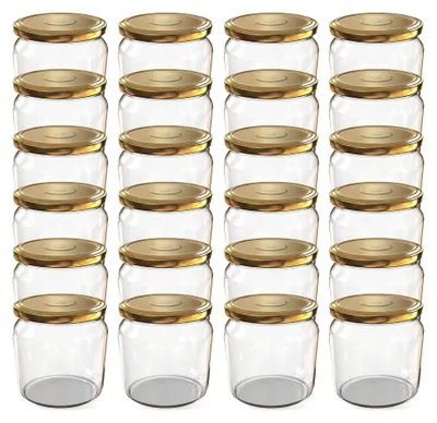 Produktbild von 24 x 360 ml Einmachgläser mit Schraubdeckel in Gold – Ideal für Marmeladen, Konfitüren und mehr, Vorratsgläser mit Deckel